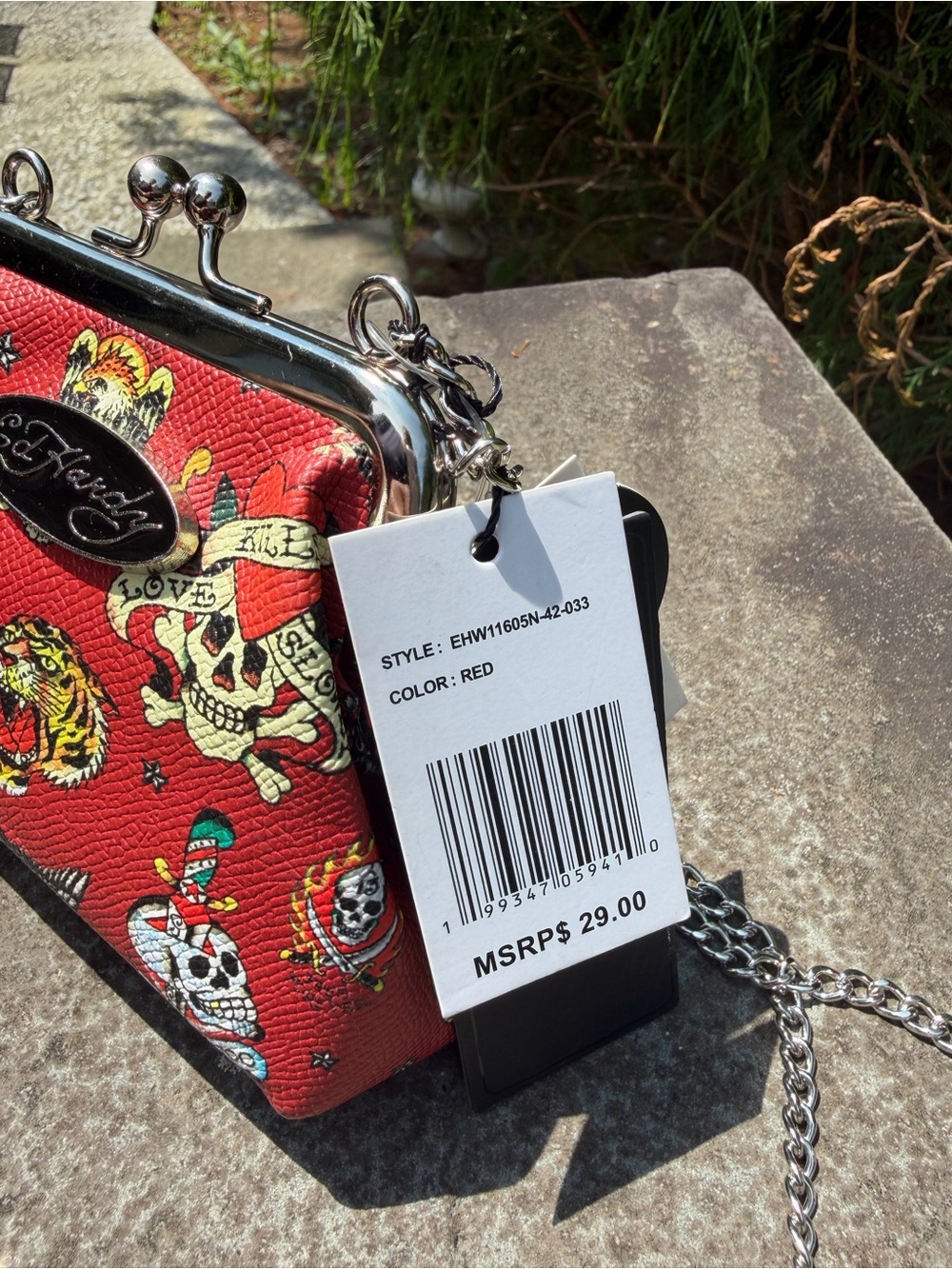Ed Hardy Red Tattoo-Print Kiss-Lock Shoulder Bag NWT - Picture 4 of 8